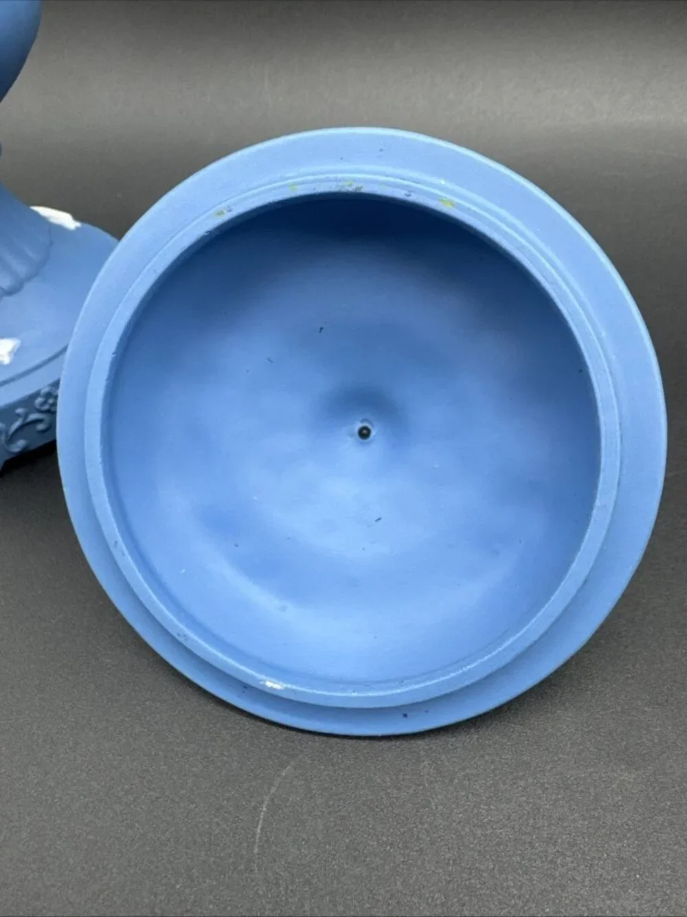 Vintage Blue Jasperware Style Ornate Cherub Floral Urn Apothecary 8”